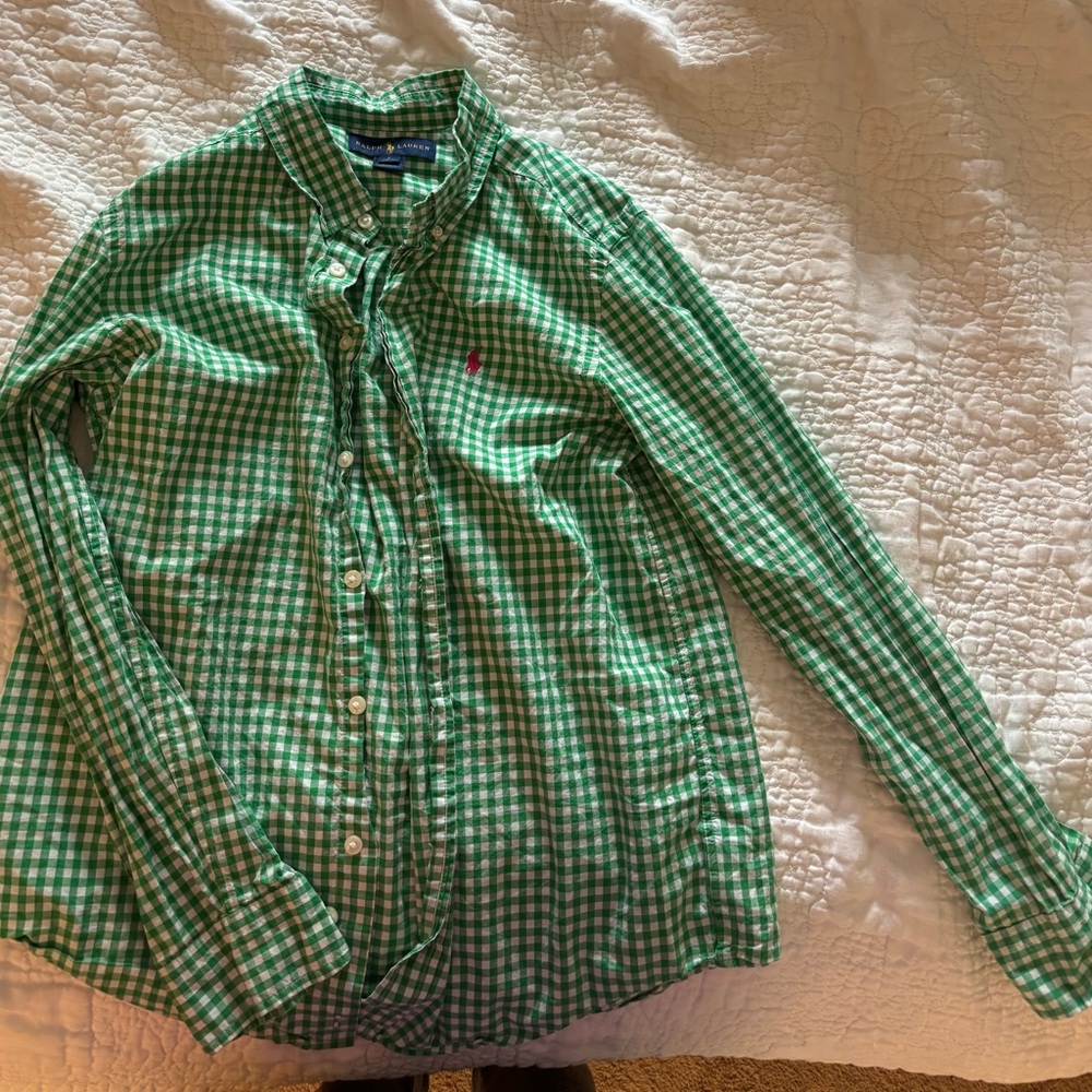 EUC Ralph Lauren Green Gingham Boy’s Shirt